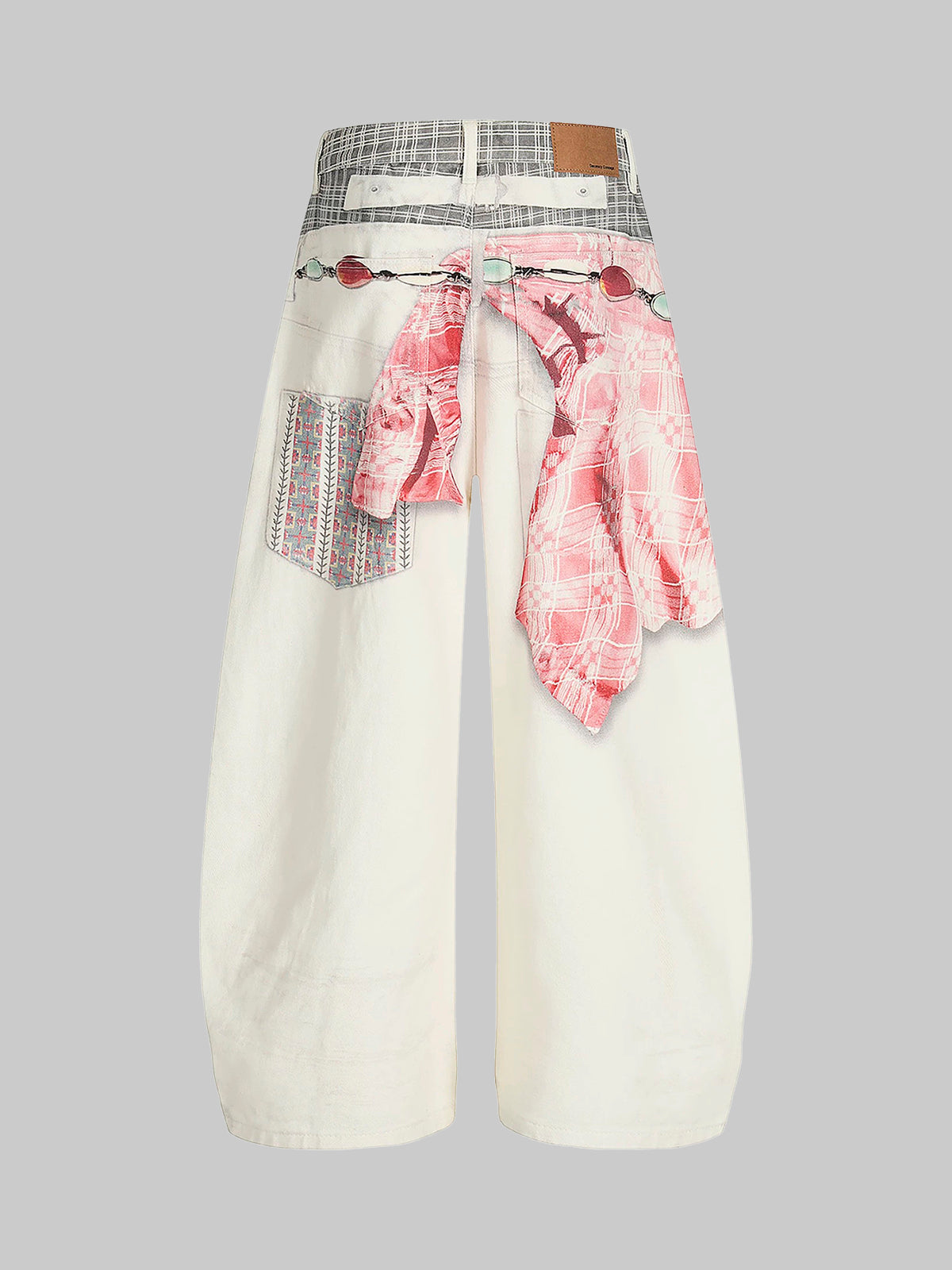 Brick Lane Curved Cut Floral Wrap Print Pants - Apricot