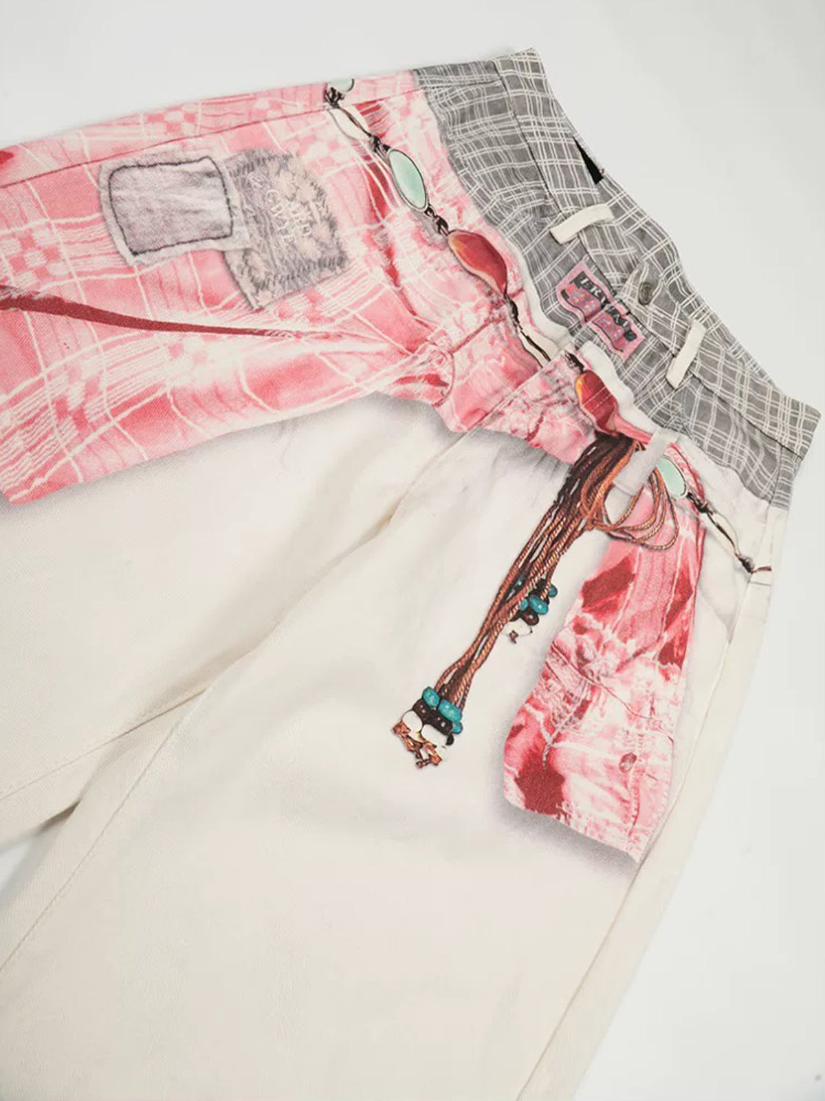 Brick Lane Curved Cut Floral Wrap Print Pants - Apricot