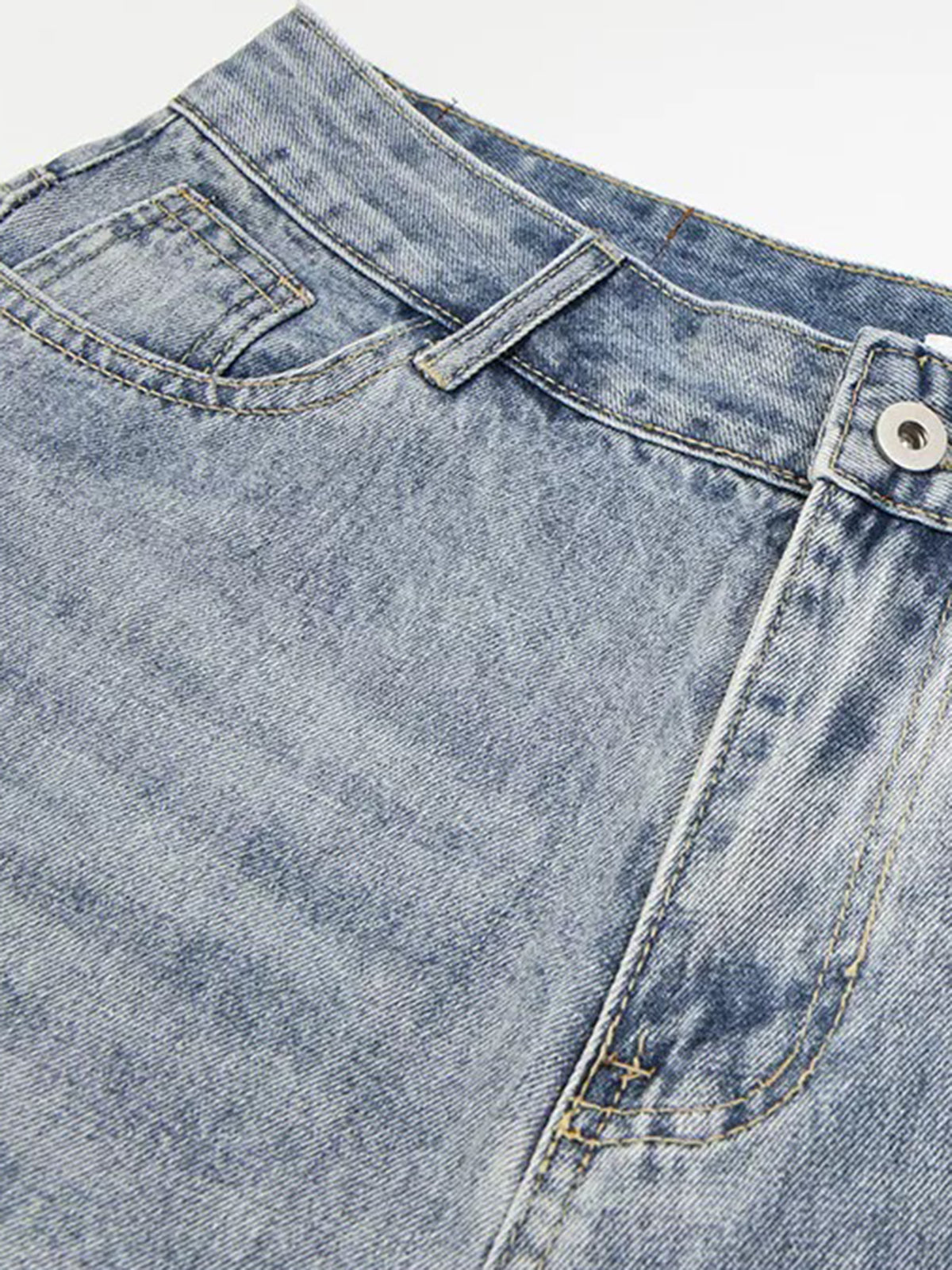 Brick Lane Straight Rhinestone Studded Washed Jeans - Blue
