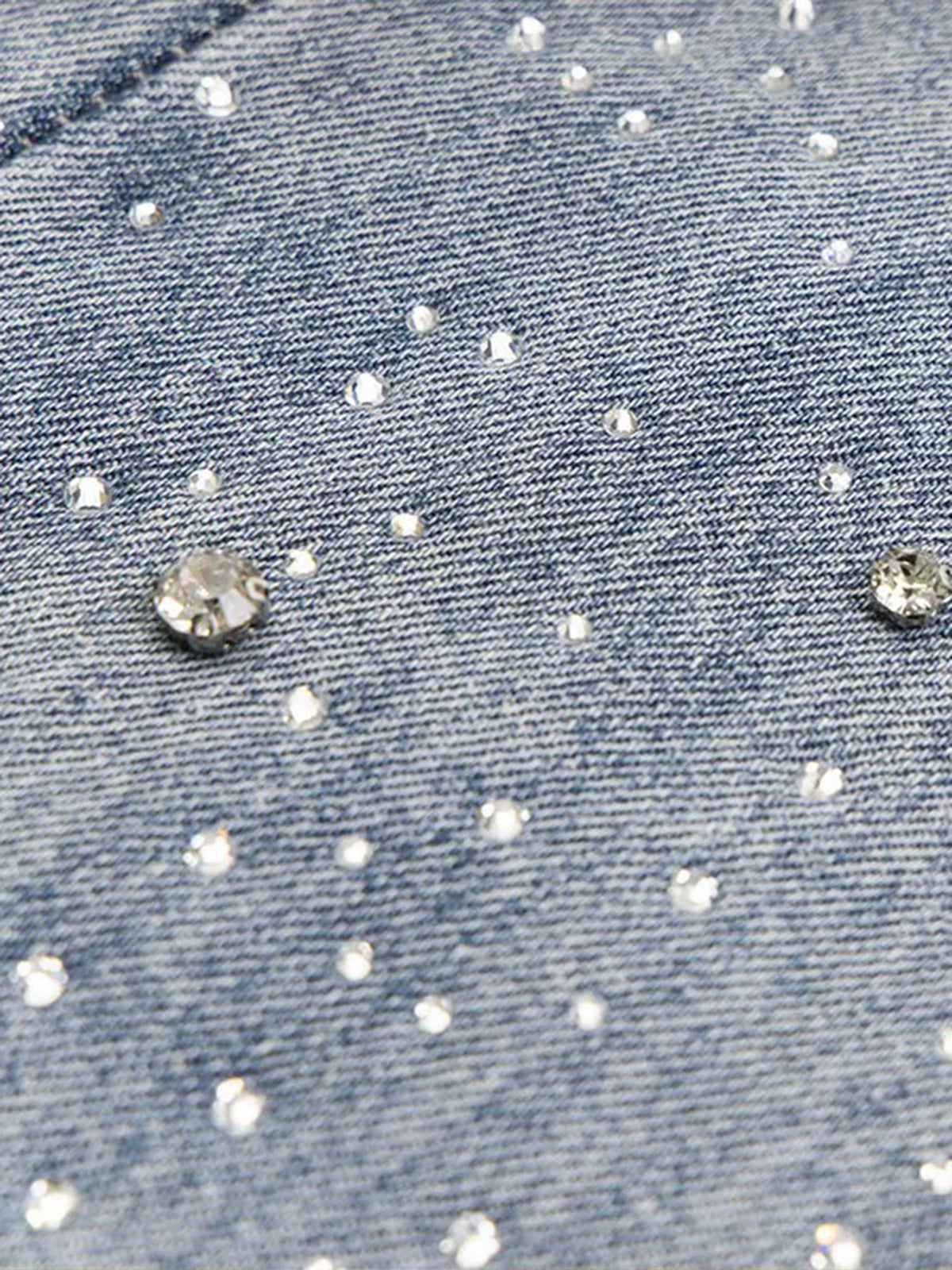 Brick Lane Straight Rhinestone Studded Washed Jeans - Blue