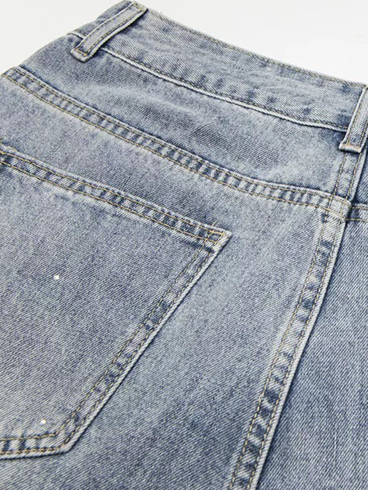 Brick Lane Straight Rhinestone Studded Washed Jeans - Blue