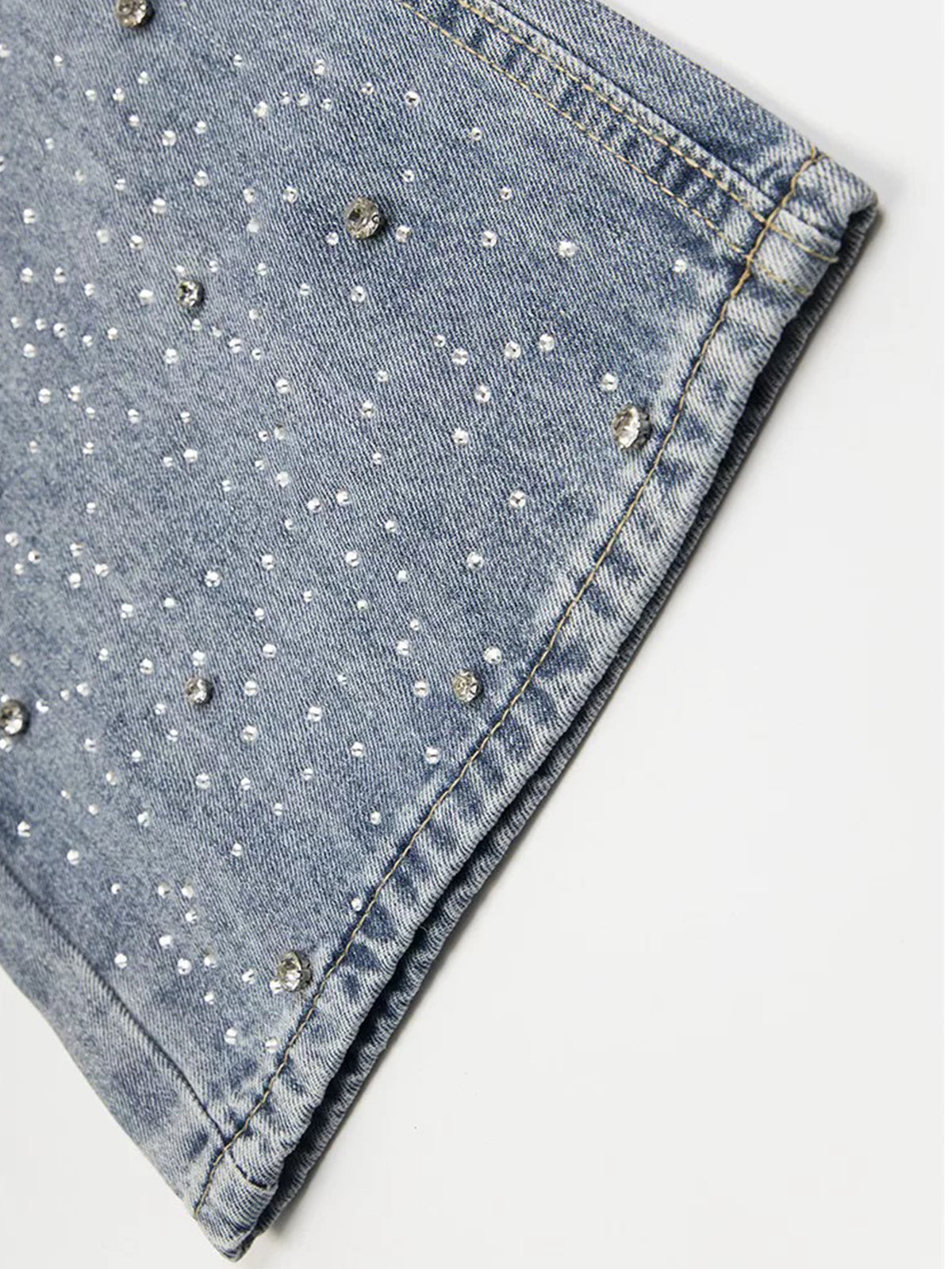 Brick Lane Straight Rhinestone Studded Washed Jeans - Blue