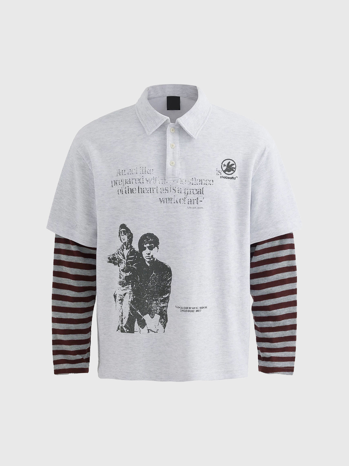 Co-ed Dorm Layered-look Stripe Graphic Print Shirt - White