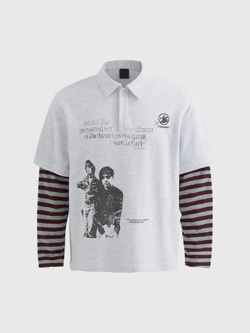 Co-ed Dorm Layered-look Stripe Graphic Print Shirt - White