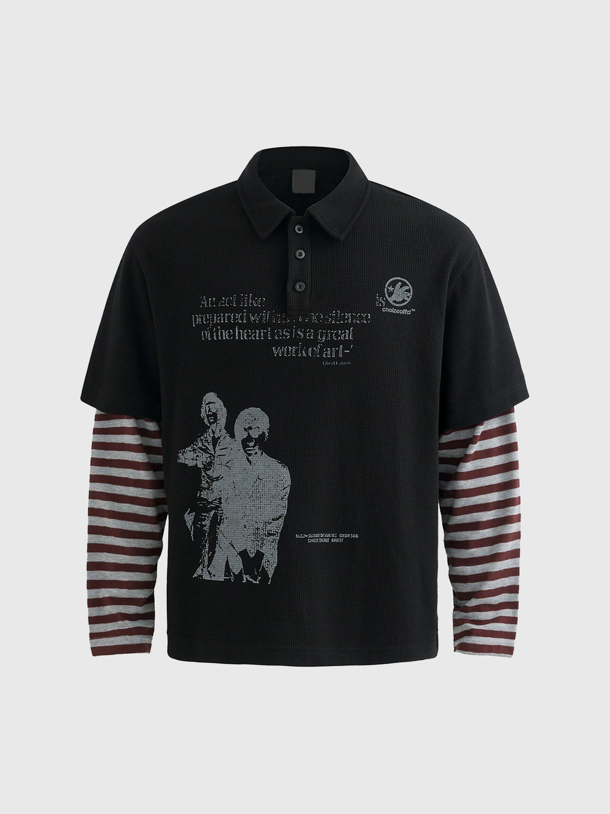 Co-ed Dorm Layered-look Stripe Graphic Print Shirt - Black