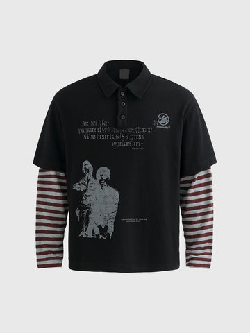 Co-ed Dorm Layered-look Stripe Graphic Print Shirt - Black