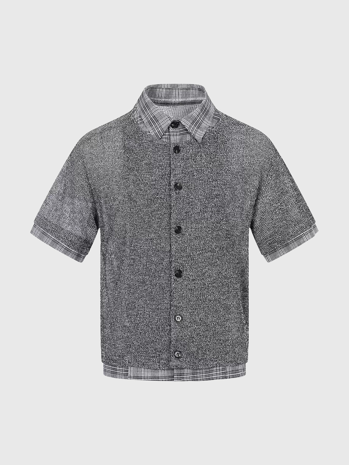 Dolled Office Layered-look Mesh Check Plaid Shirt - Grey