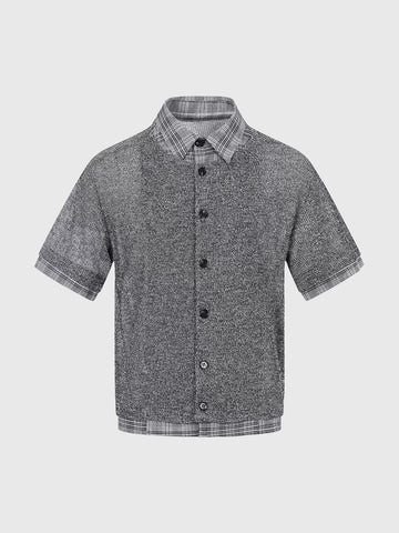 Dolled Office Layered-look Mesh Check Plaid Shirt - Grey