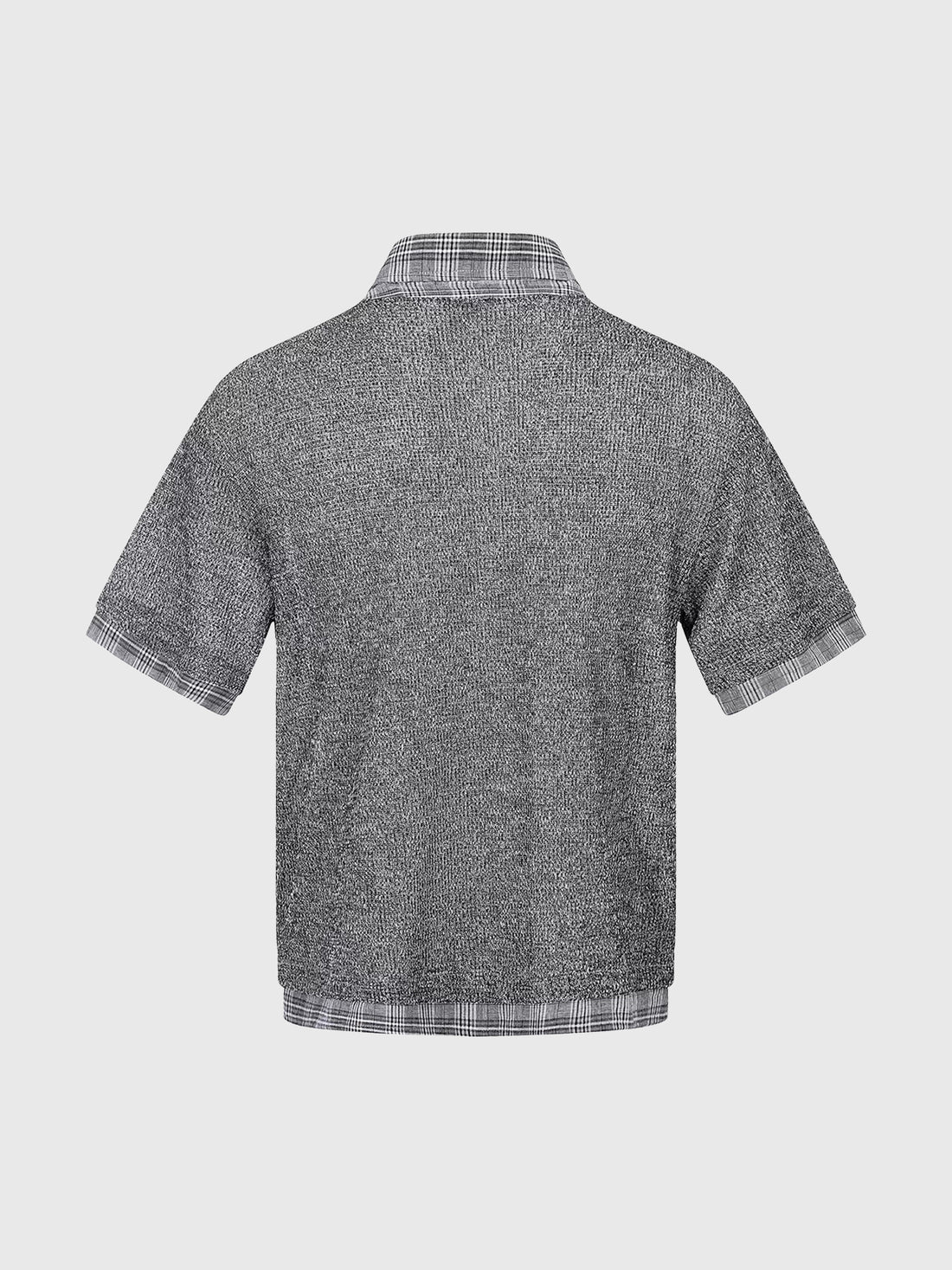 Dolled Office Layered-look Mesh Check Plaid Shirt - Grey