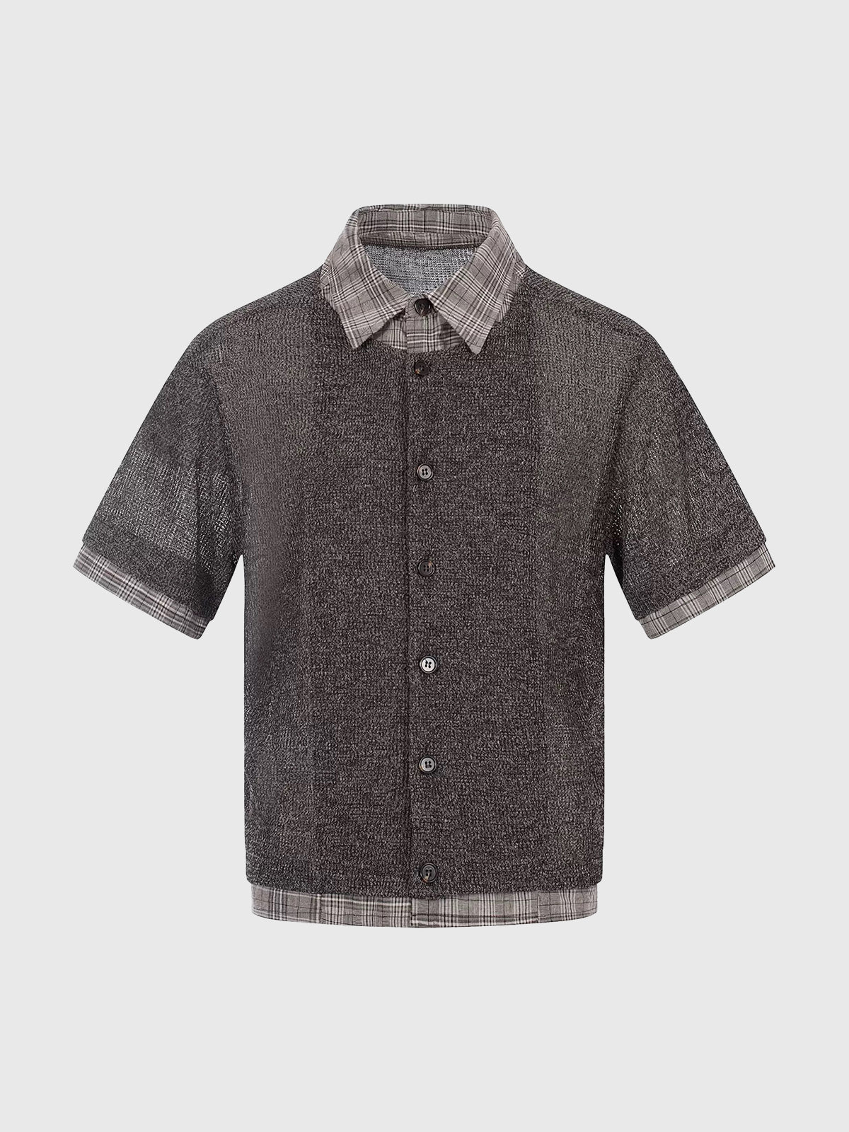 Dolled Office Layered-look Mesh Check Plaid Shirt - Coffee