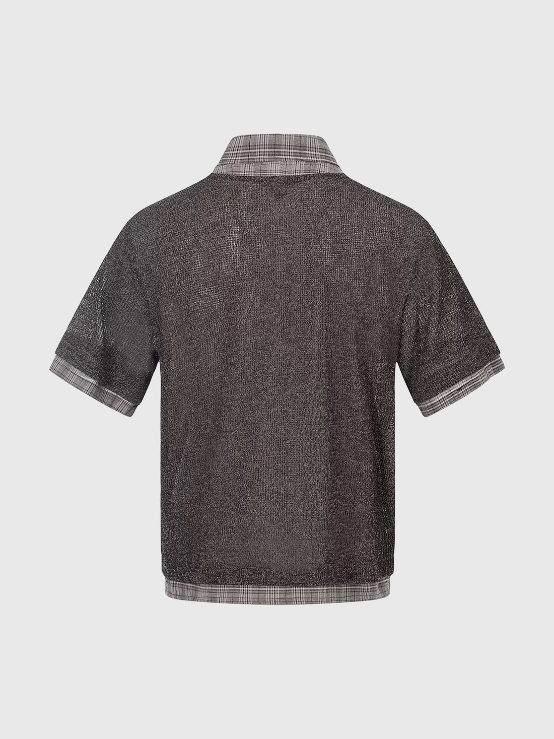 Dolled Office Layered-look Mesh Check Plaid Shirt - Coffee