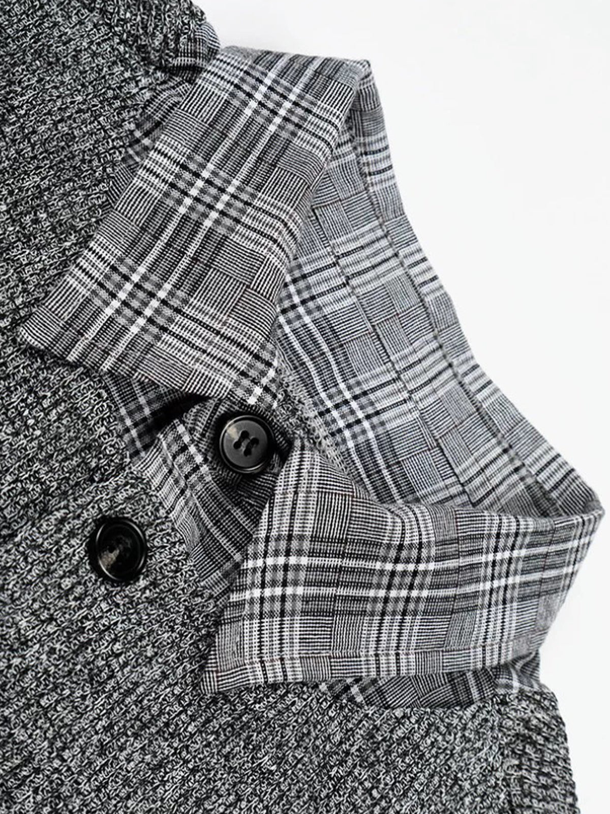 Dolled Office Layered-look Mesh Check Plaid Shirt - Grey