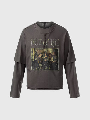Brick Lane Layered-look Stripe Graphic Sweatshirt - Charcoal