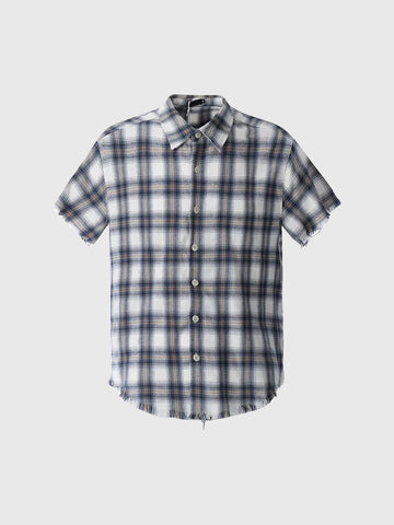 Brick Lane Baggy Vintage Check Plaid Shirt - Blue