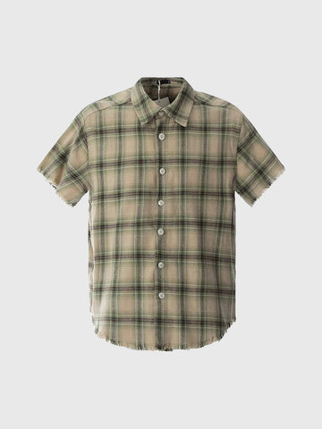 Brick Lane Baggy Vintage Check Plaid Shirt - Khaki