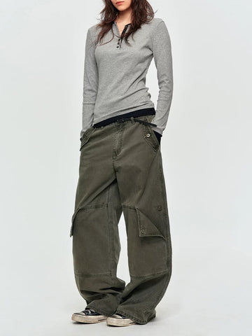 Brick Lane Layered-Look Thumbhole Sweatshirt - Grey