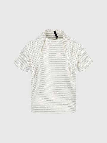 Brick Lane Baggy Fine Stripe Short Sleeve Top - White