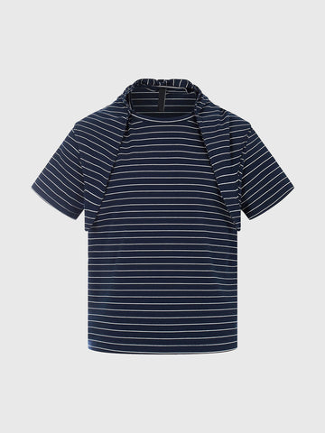Brick Lane Baggy Fine Stripe Short Sleeve Top - Navy
