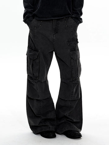 Co-ed Dorm Wide-leg Washed Cargo Pants - Black