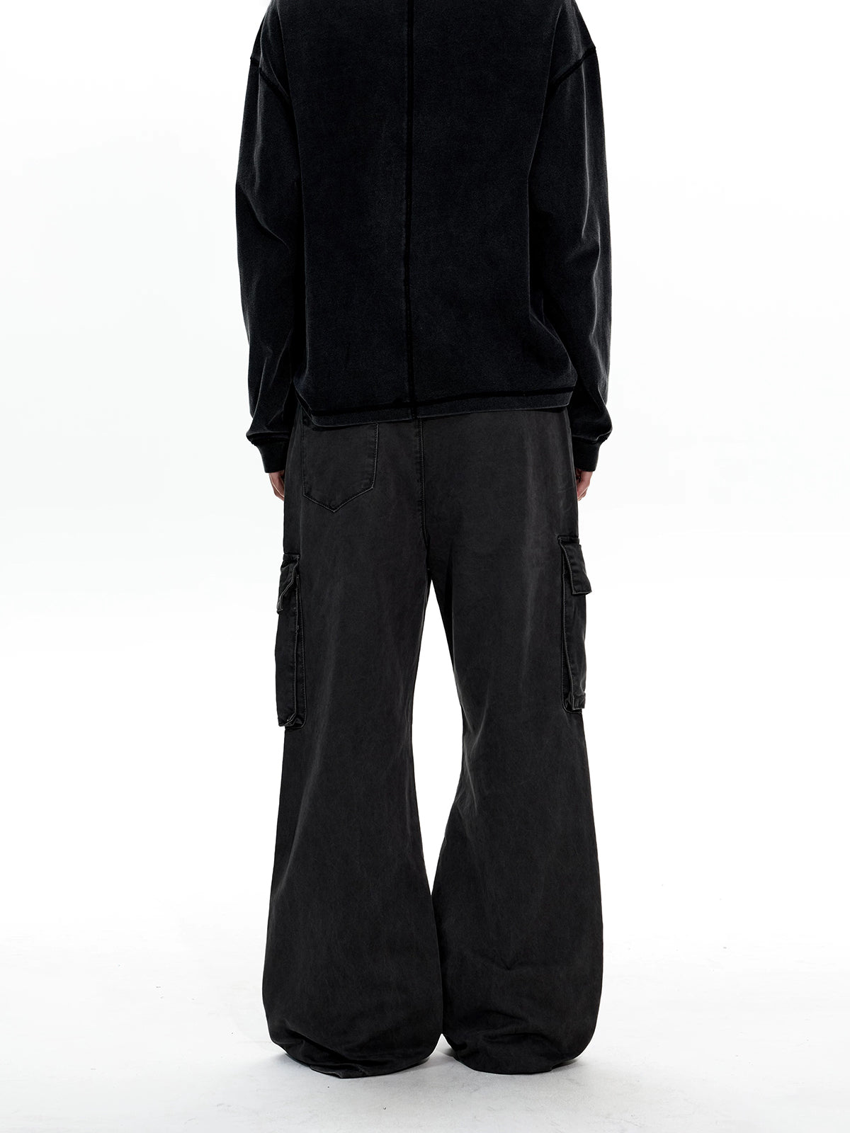 Co-ed Dorm Wide-leg Washed Cargo Pants - Black