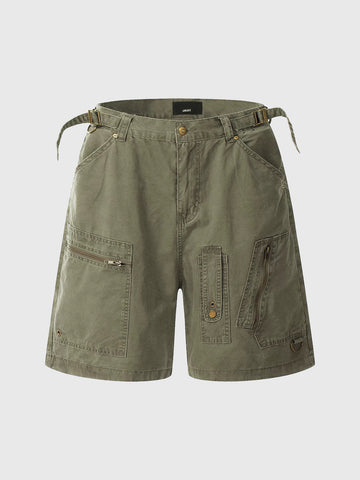 Co-ed Dorm Wide-leg Paint Splatter Cargo Shorts - Olive