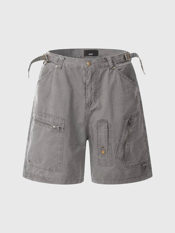Co-ed Dorm Wide-leg Paint Splatter Cargo Shorts - Grey