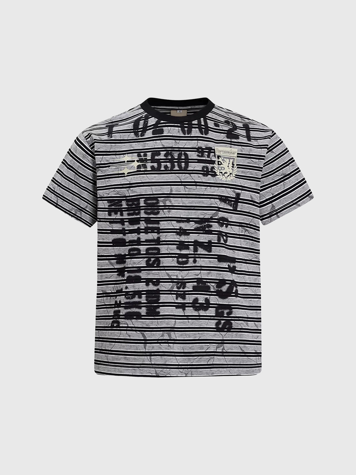 Brick Lane Baggy Stripe Distressed Print T-shirt - Black