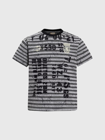 Brick Lane Baggy Stripe Distressed Print T-shirt - Black