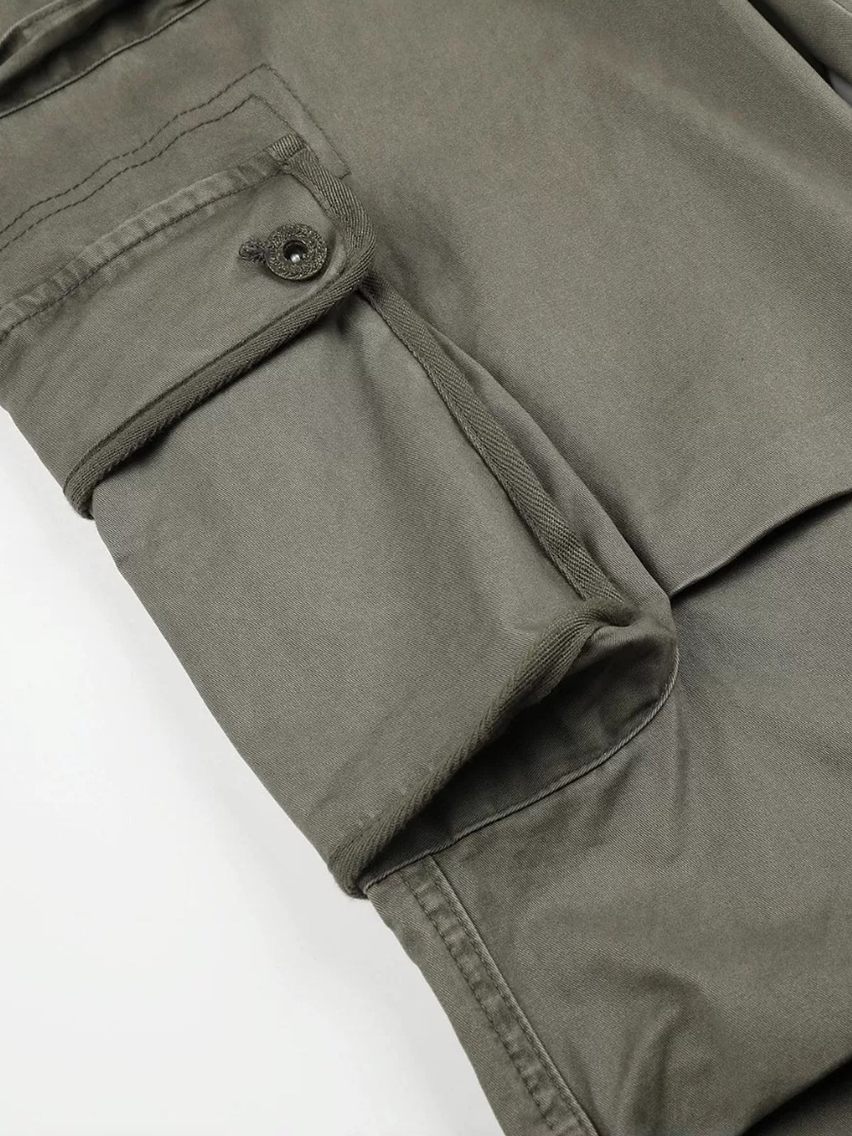 Co-ed Dorm Wide-leg Lace-Up Cargo Pants - Green