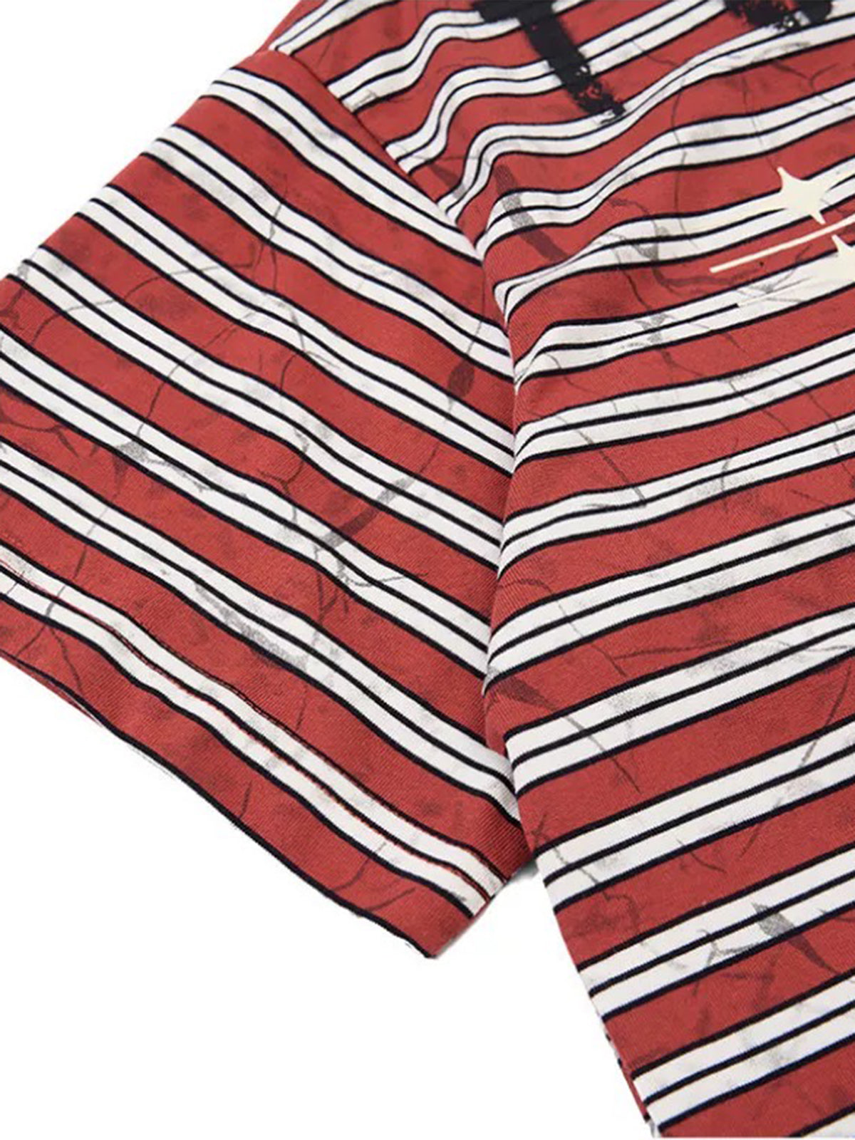 Brick Lane Baggy Stripe Distressed Print T-shirt - Red