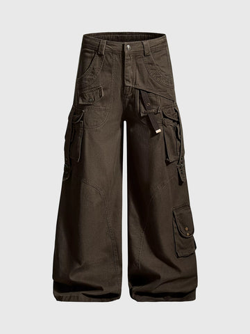 Brick Lane Wide-leg Washed Heavyweight Cargo Pants - Coffee
