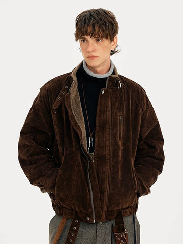 Co-ed Dorm Baggy Washed Workwear Jacket - Brown
