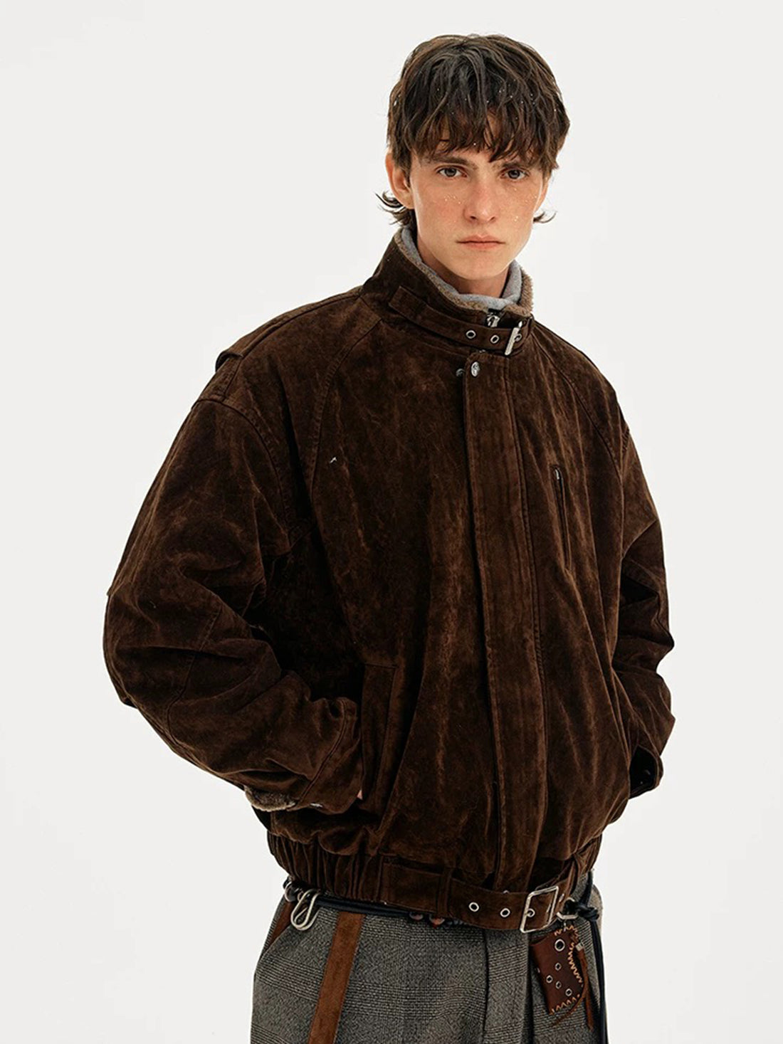 Co-ed Dorm Baggy Washed Workwear Jacket - Brown