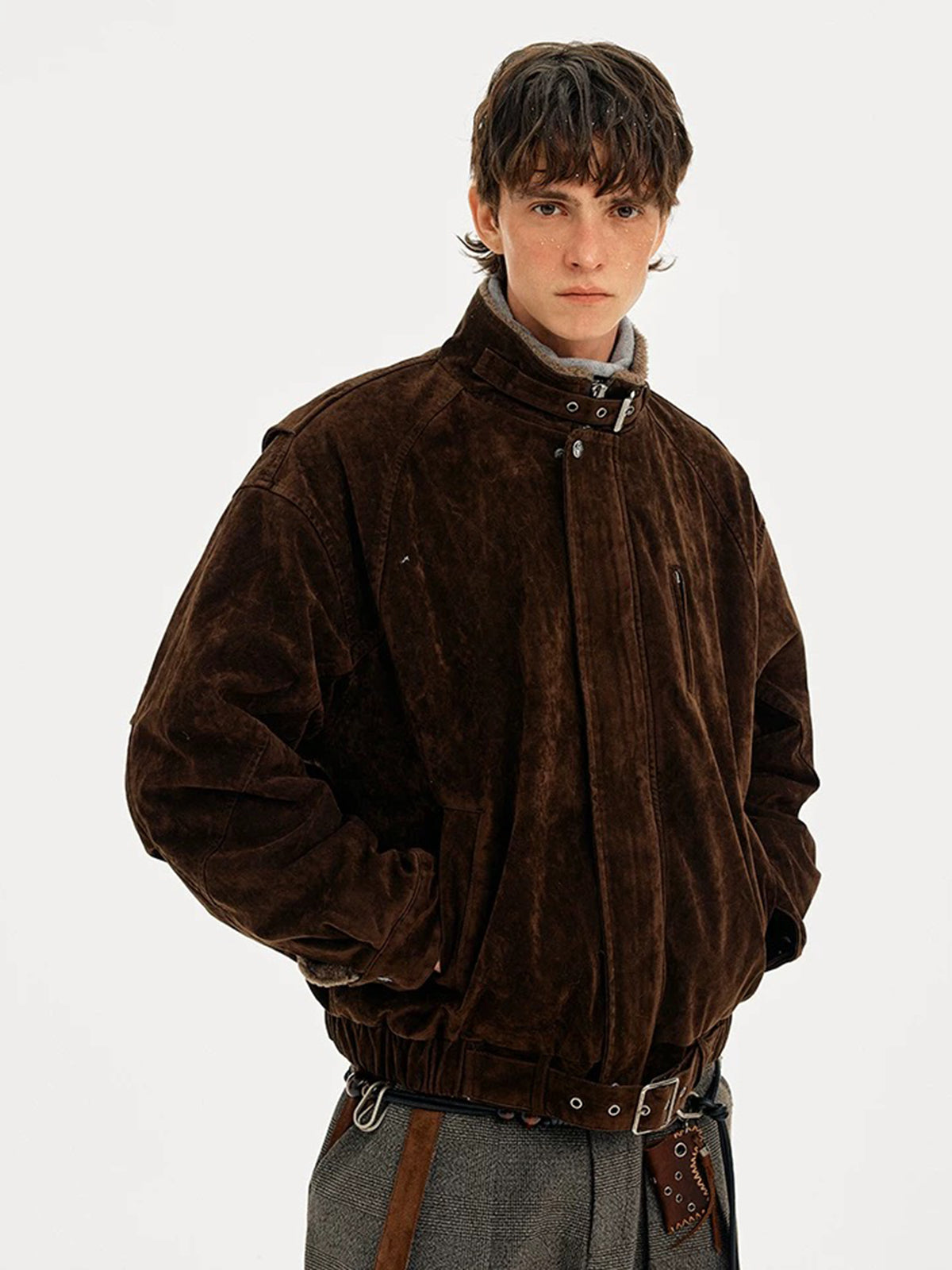 Co-ed Dorm Baggy Washed Workwear Jacket - Brown