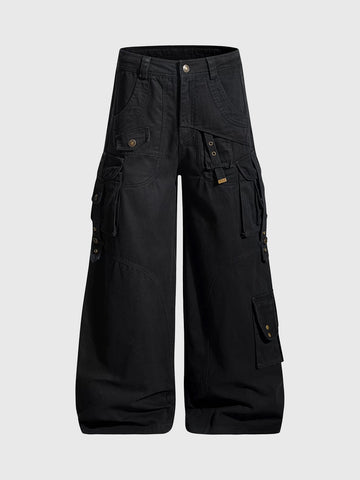 Brick Lane Wide-leg Multi-pocket Cargo Pants - Black