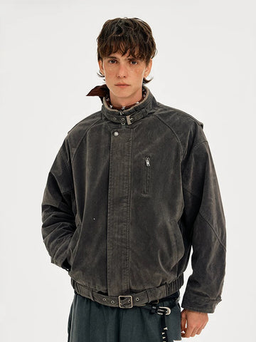 Co-ed Dorm Baggy Washed Workwear Jacket - Grey
