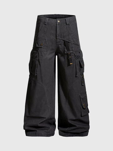 Brick Lane Wide-leg Multi-pocket Cargo Pants - Dark Grey