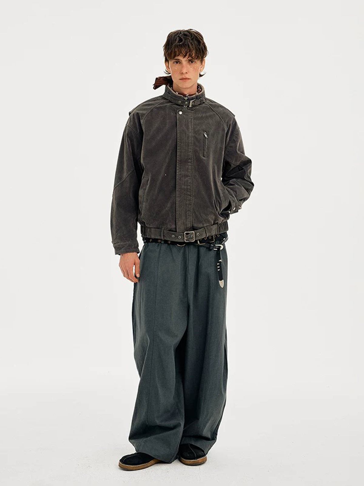 Co-ed Dorm Baggy Washed Workwear Jacket - Grey