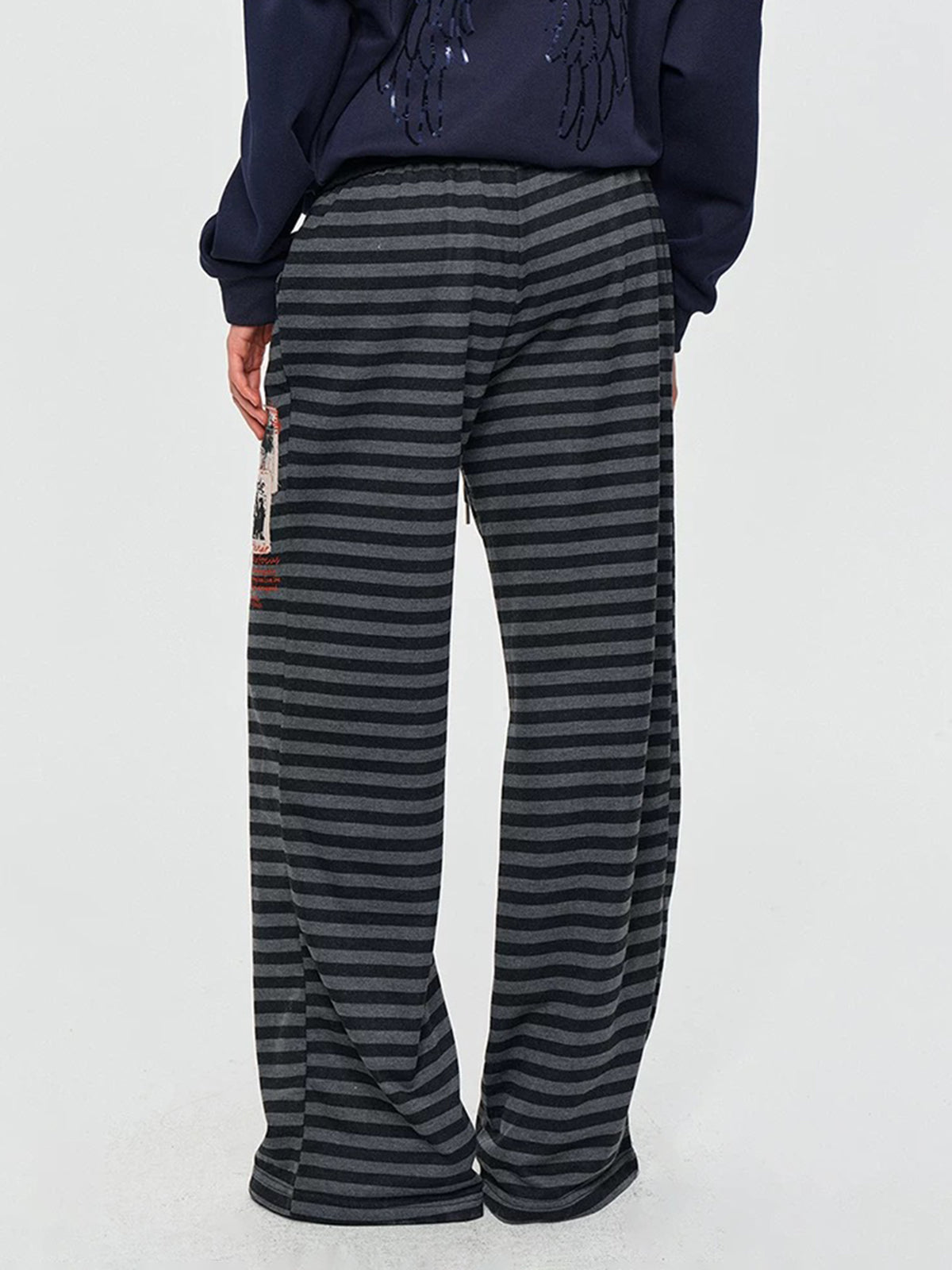 Co-ed Dorm Wide-leg Striped Patchwork Pants - Blue