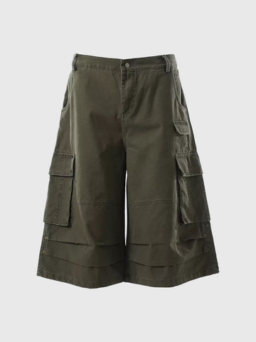 Co-ed Dorm Wide-leg Utility Cargo Shorts - Olive