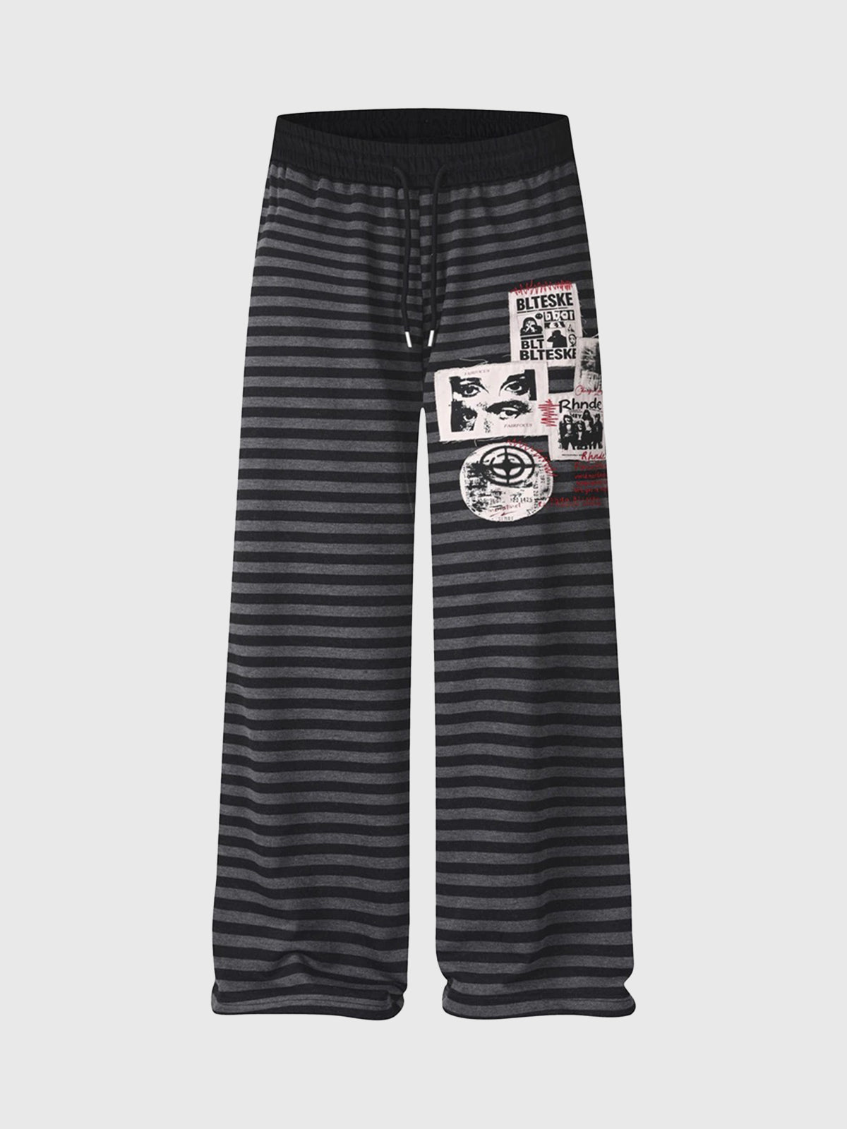 Co-ed Dorm Wide-leg Striped Patchwork Pants - Blue