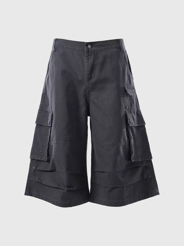 Co-ed Dorm Wide-leg Utility Cargo Shorts - Navy