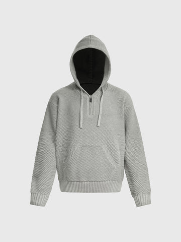 Co-ed Dorm Baggy Striped Washed Zip-up Hoodie - Grey