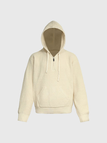 Co-ed Dorm Baggy Striped Washed Zip-up Hoodie - Beige