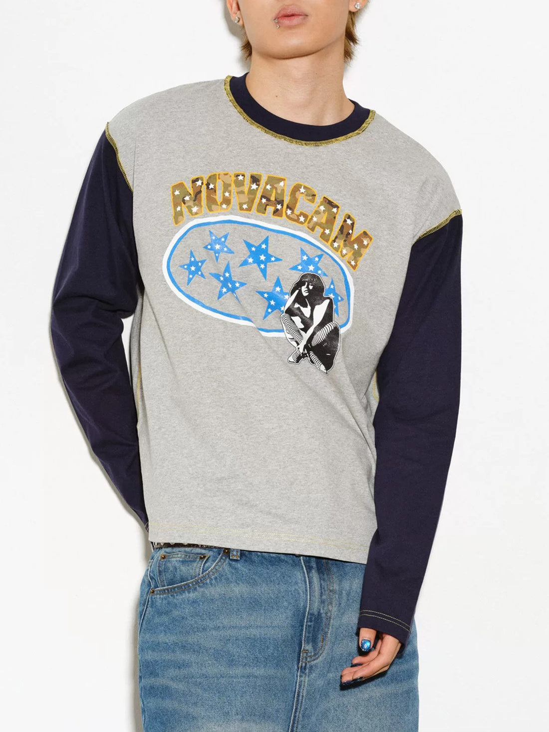 Co-ed Dorm Baggy Raglan Graphic Sweatshirt - Grey