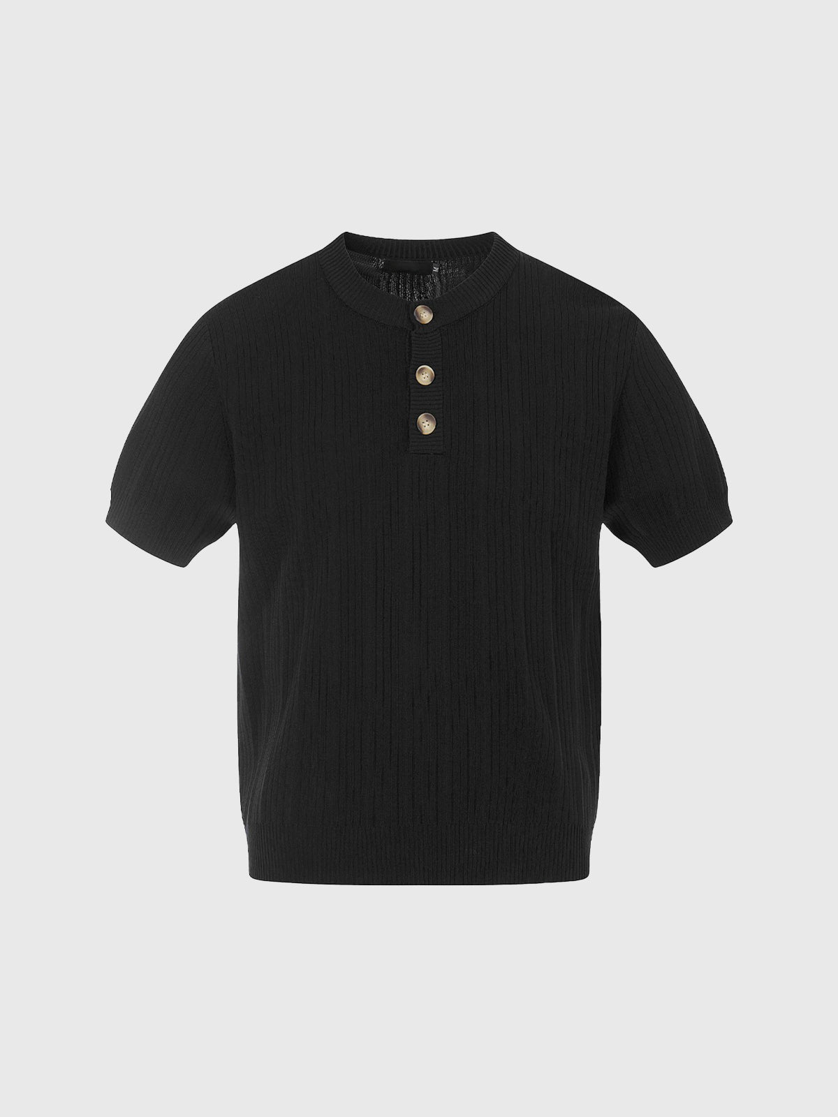 Co-ed Dorm Baggy Waffle Knit Henley Top - Black