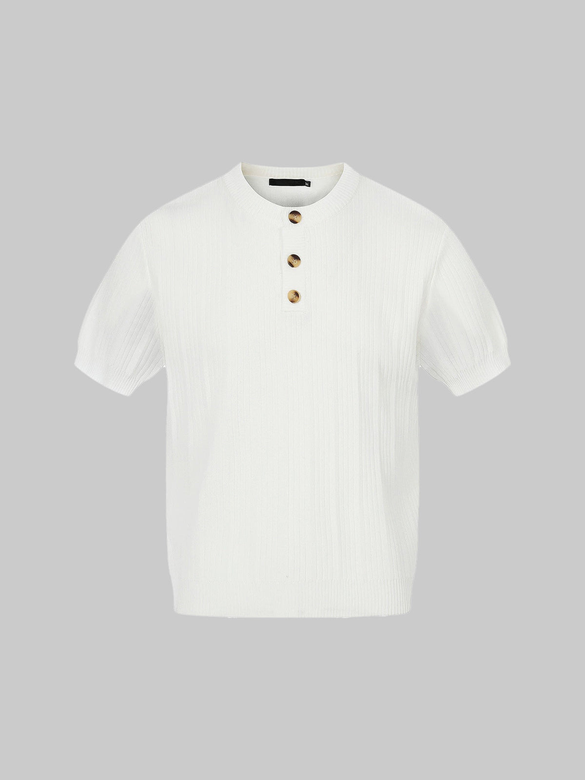 Co-ed Dorm Baggy Waffle Knit Henley Top - White