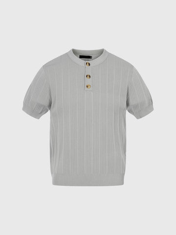 Co-ed Dorm Baggy Waffle Knit Henley Top - Heather Grey