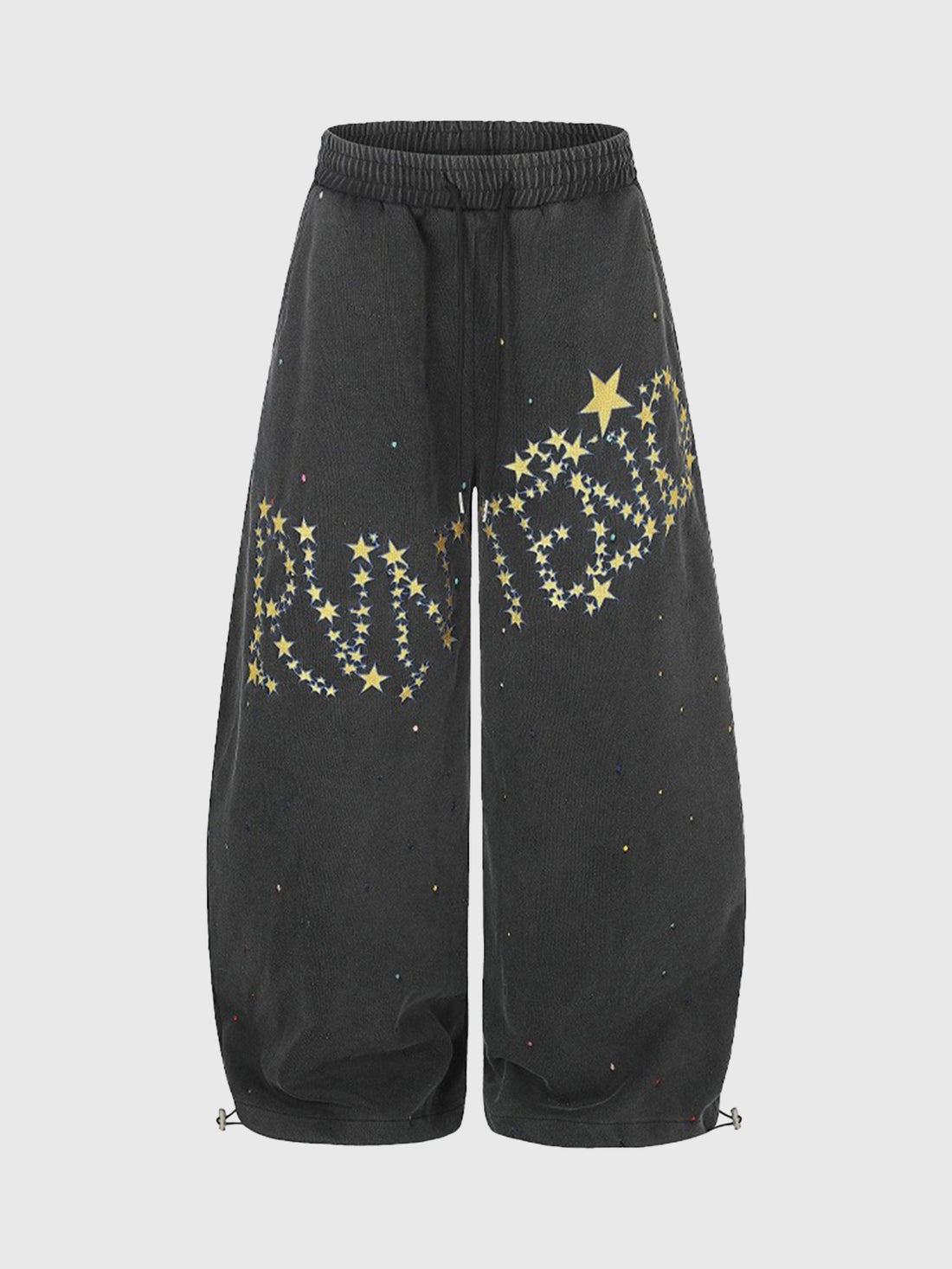 Co-ed Dorm Wide-leg Star Washed Denim Pants - Black