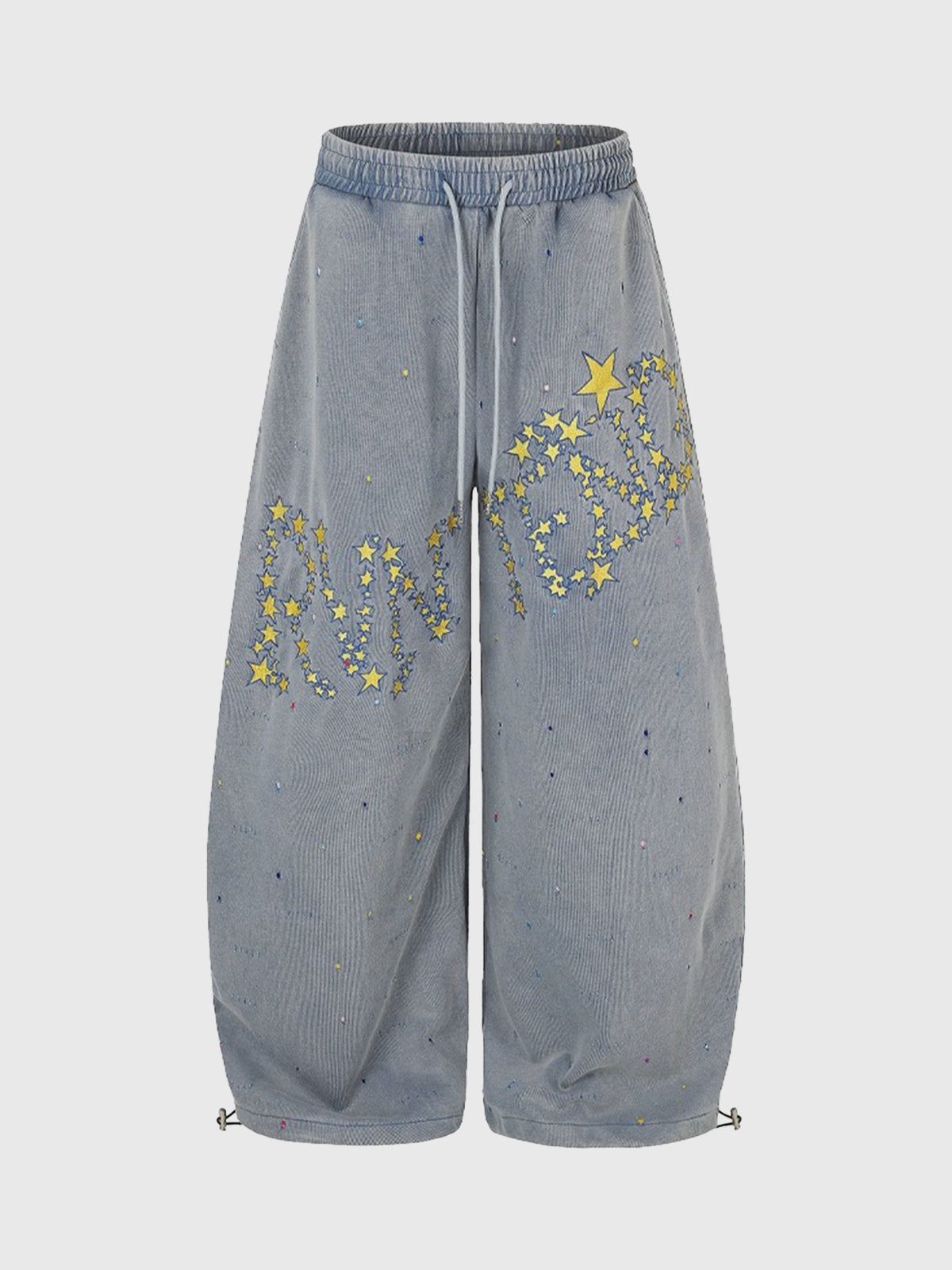 Co-ed Dorm Wide-leg Star Washed Denim Pants - Blue